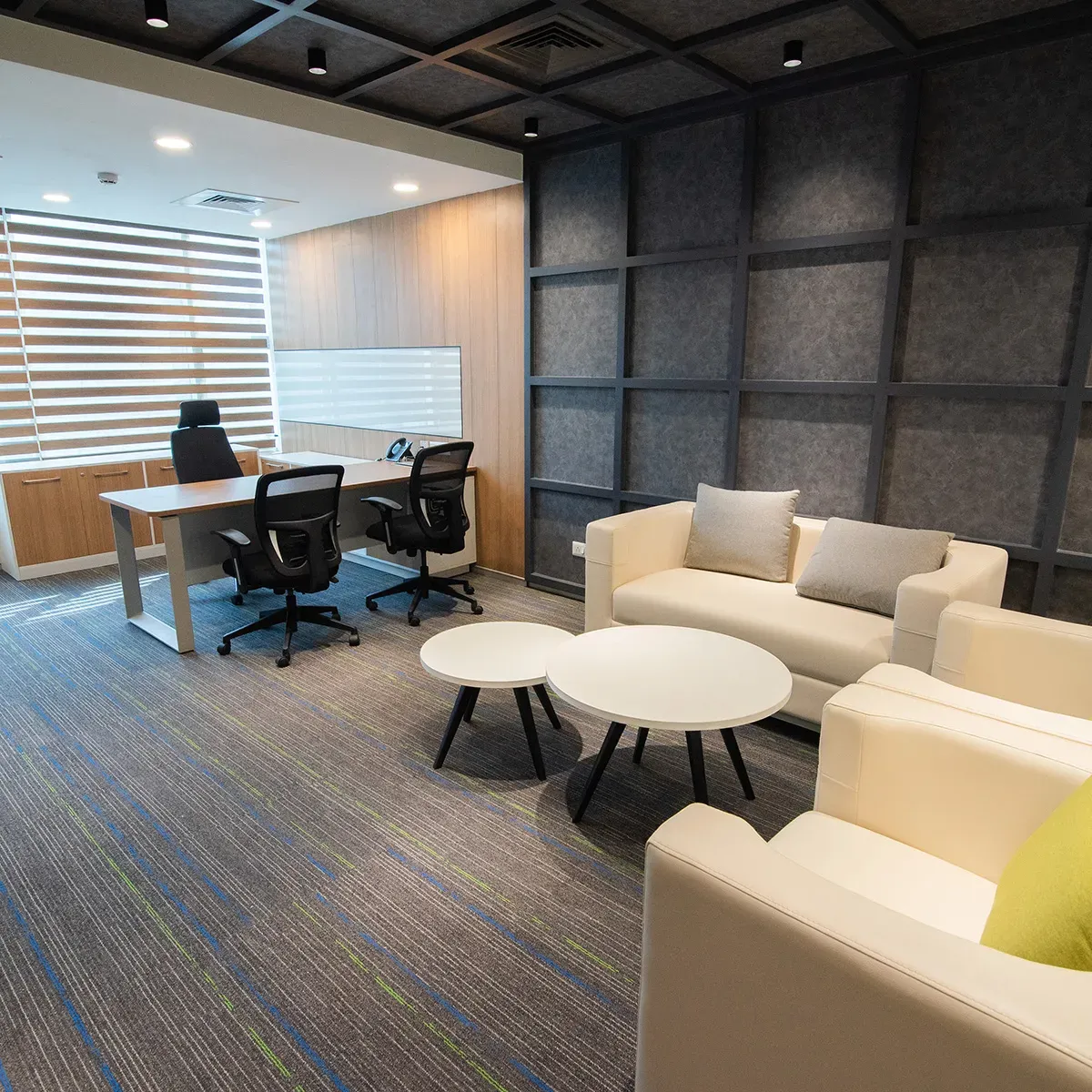 Premium coworking lounge with seating area at Zioks